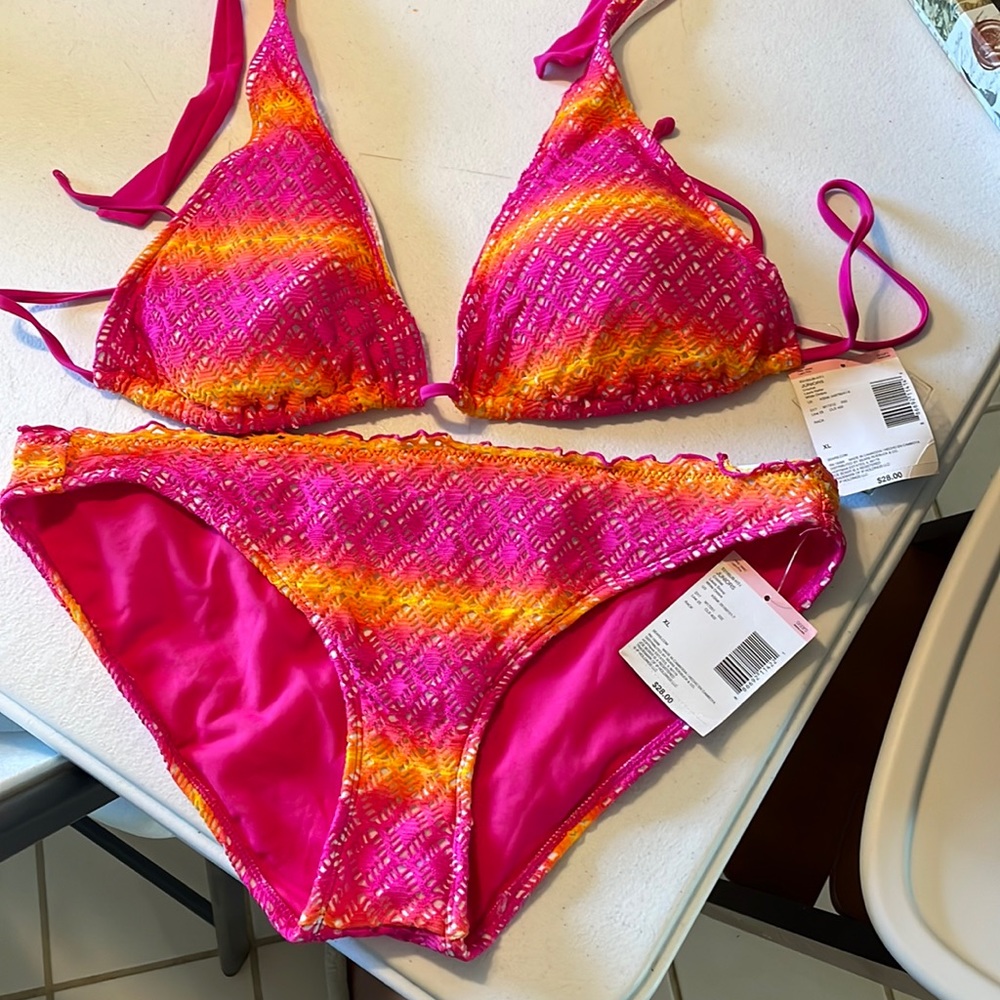Yellow, orange and pink bikini size XL